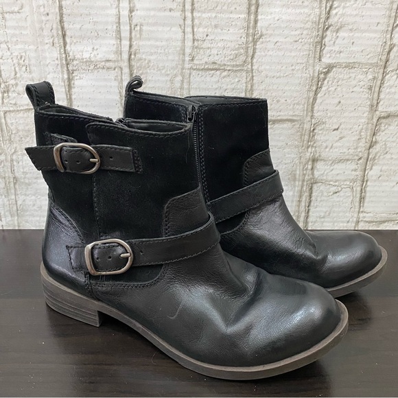 LUCKY BRAND Black Leather Double Buckle Moto Ankle Boots Size 7.5 - Picture 4 of 12